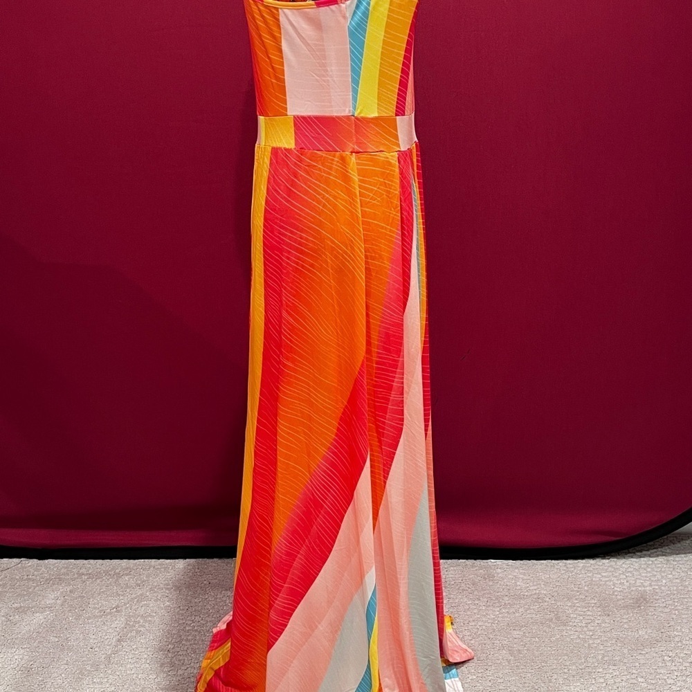 ChicMe Vibrant Multi-Color One-Shoulder Print Slit Maxi Sundress (NWOT) - Picture 6 of 12